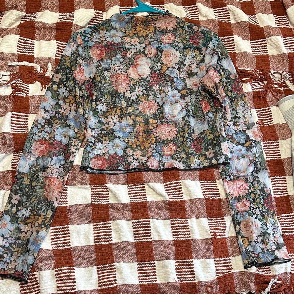 Pink Lily Floral Mesh Blouse - Multicolor